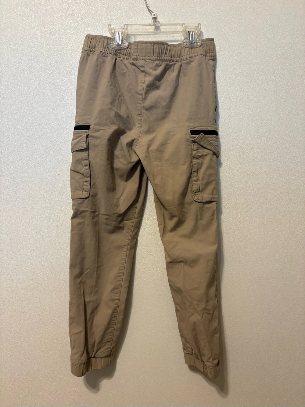 Boys Tan Cargo Jogger Pants with Drawstring Waist